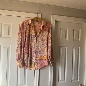 Zara Pink & Cream Floral Paisley Blouse